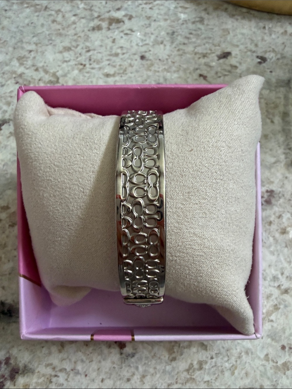 Coach Silver-Tone Signature Link Cuff Bracelet